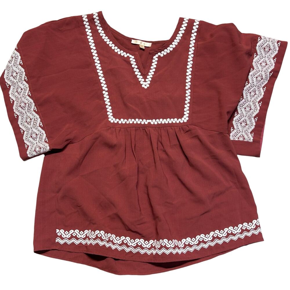 Skies Are Blue Medium Boho Top Embroidered Festival Maroon Empire | Stitch‎ Fix
